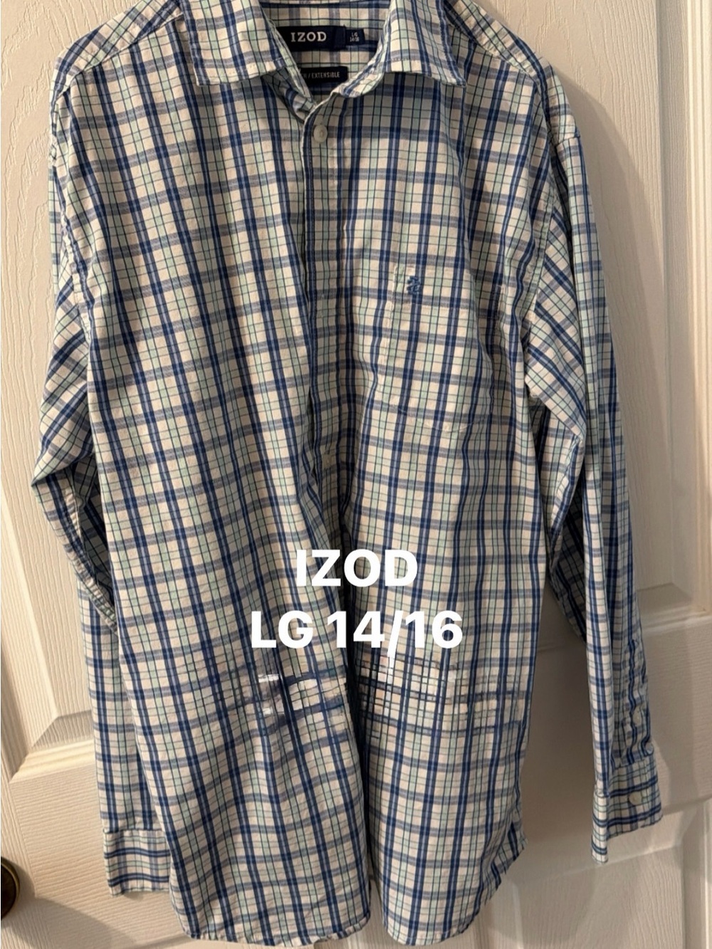 Izod Blue, White & Green Plaid Long-Sleeve Button-Down Shirt